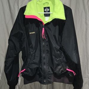 Vintage Columbia Black Jacket with Neon Accents Mens size Large